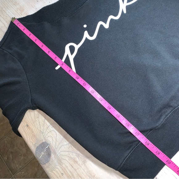Pink Victoria’s Secret Logo Black Wide Neck Cropped Long Sleeve Sweatshirt - Picture 13 of 13